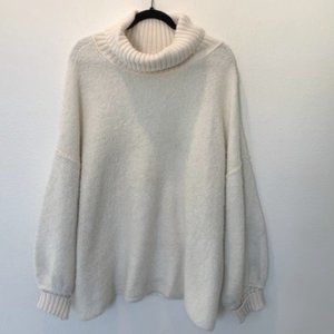 Free People Cream Oversized Boucle Turtleneck Sweater